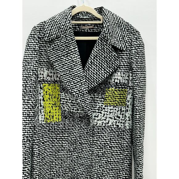 Diane Von Furstenberg Womens Nala Colorblock Tweed Coat Grey Yellow Black Size 8 - Picture 2 of 16